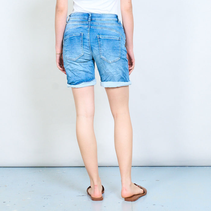 Classic mid rise rolled hem straight fit denim bermuda shorts wholesale
