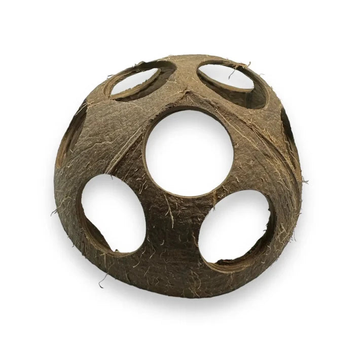 Coconut Hut w/ holes — natural coconut shell hide with five cutouts