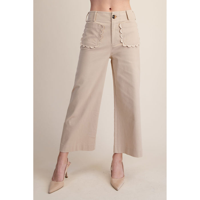 Colette Cropped Scallop Pocket Detail Wide-Leg Pants – Taupe
