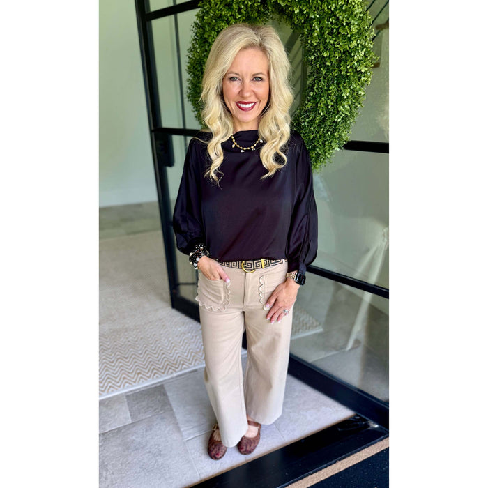 Colette Cropped Scallop Pocket Detail Wide-Leg Pants – Taupe