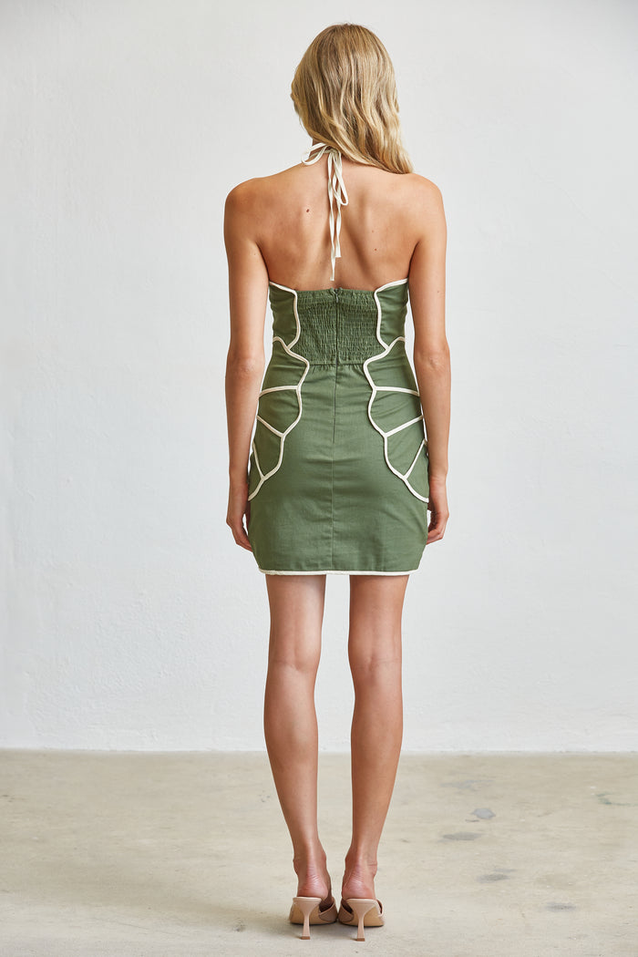 Contrast Trim Halter Bodycon Mini Dress