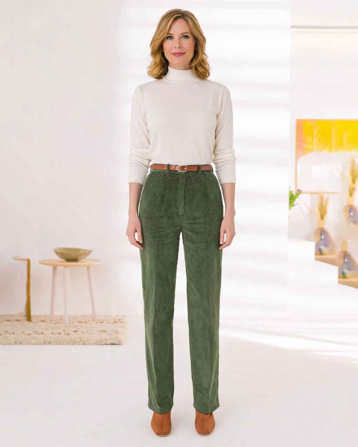 Corduroy Trousers  Ladies - Sage - The Classic Boutique