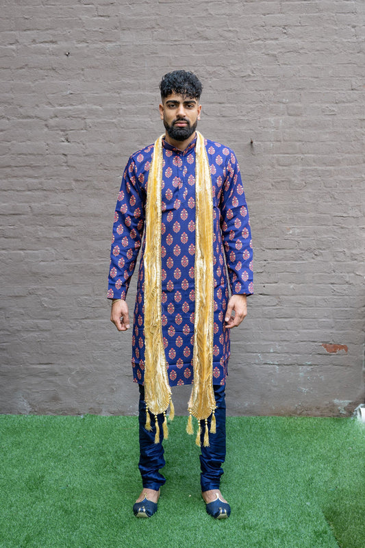 Cotton Block Printed Violet Men's Kurta
