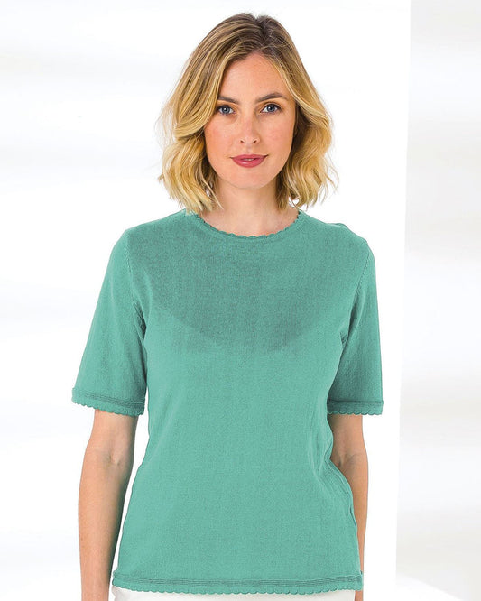 Cotton Scalloped Top - Apple - The Classic Boutique