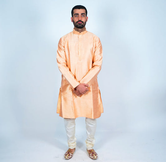 Cotton Silk Apricot Men's Kurta