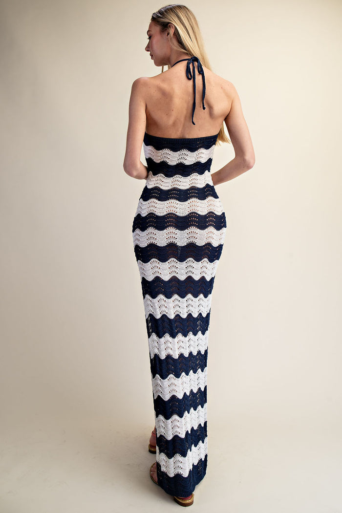 Crochet Halter Side Slit Maxi Dress