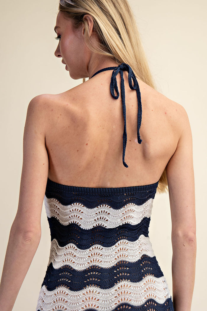 Crochet Halter Side Slit Maxi Dress