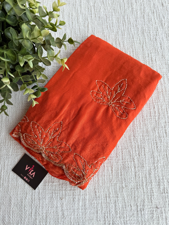 Cut Dhana work plain chiffon saree
