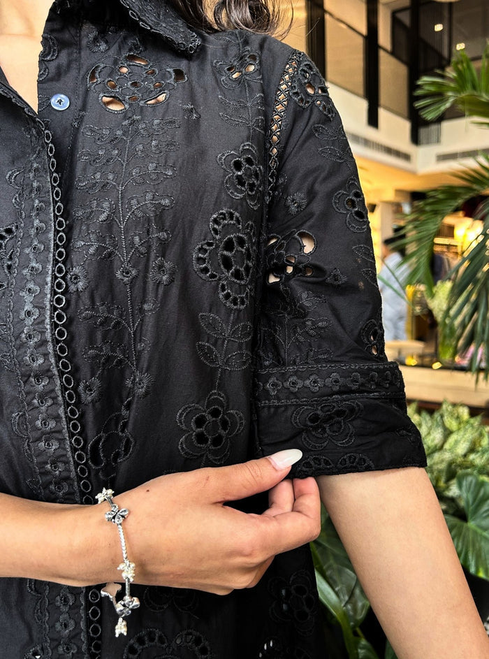 Daenysia Supima Cotton Black Shirt With Cami