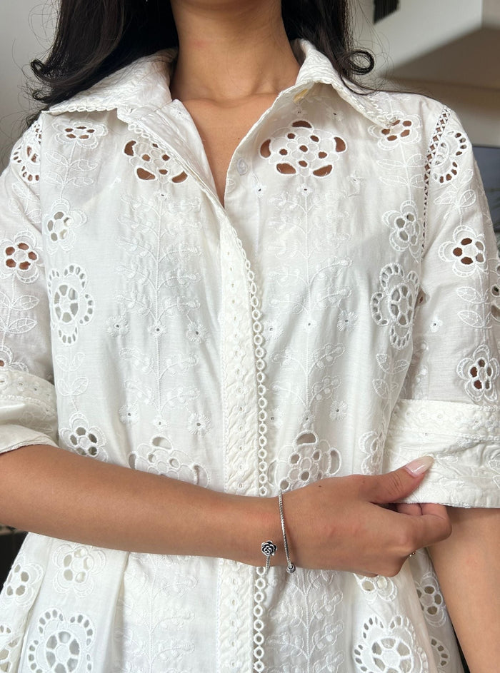 Daenysia Supima Cotton Off White Shirt With Cami