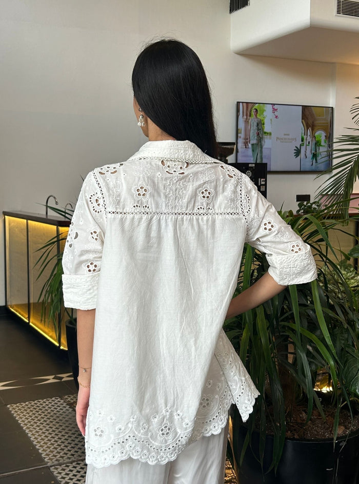 Daenysia Supima Cotton Off White Shirt With Cami