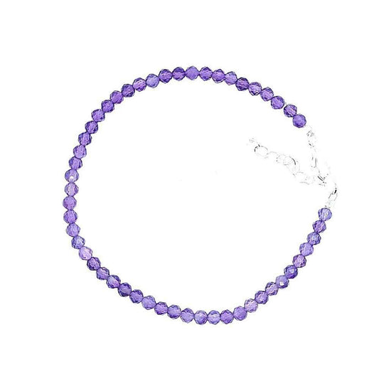 Dainty faceted amethyst bracelet on a silver chain, adjustable, 3mm beads