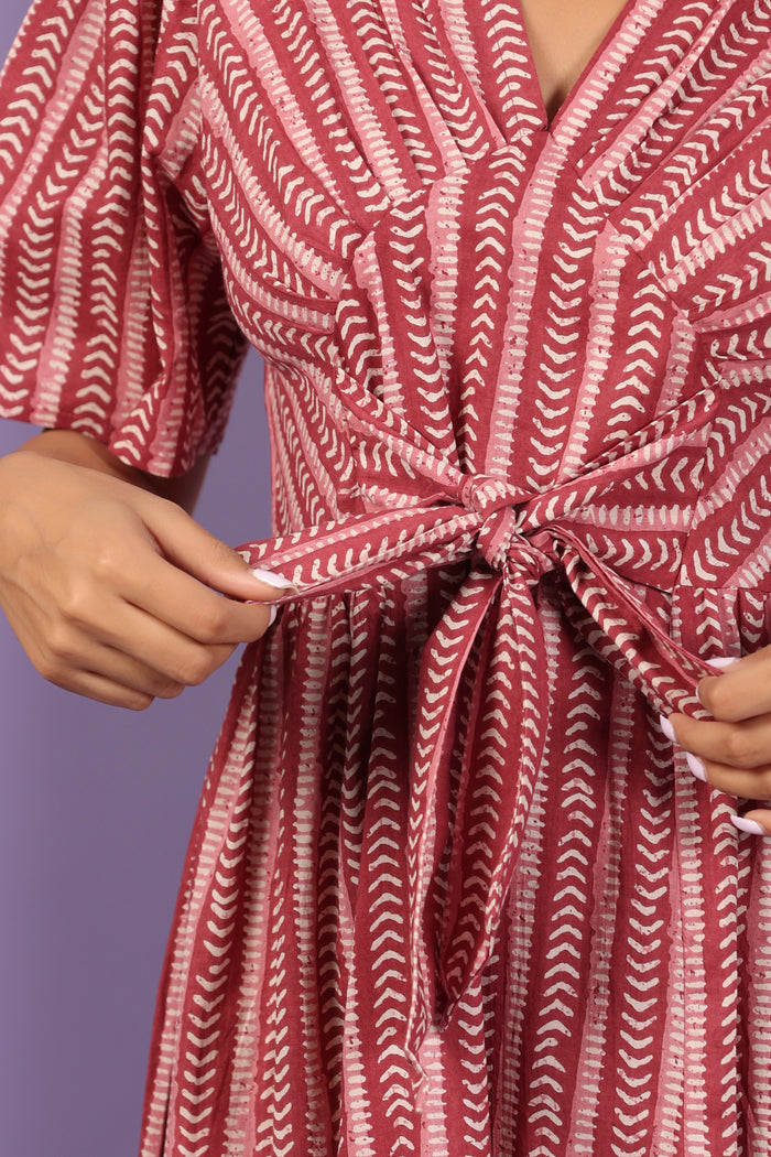 Dancing Arrows on Wine Cotton Dress