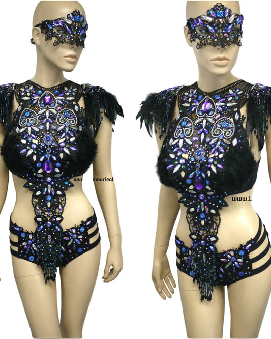 Dark Angel Fairy Costume Dance Rave Bra and Shorts Halloween