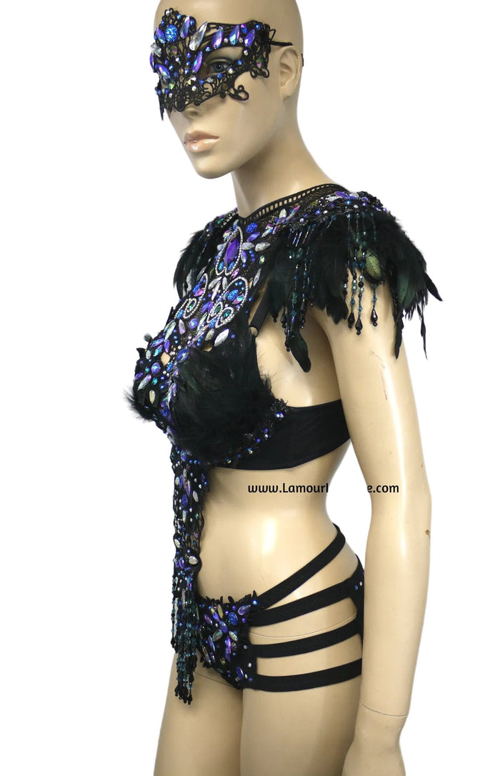 Dark Angel Fairy Costume Dance Rave Bra and Shorts Halloween