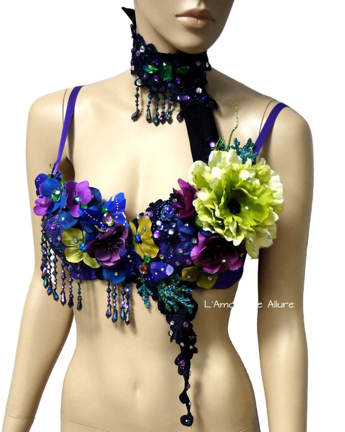 Dark Fairy Rave Bra with Neck Piece Dance Halloween