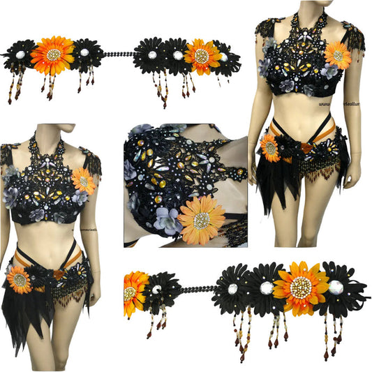 Dark Orange Halloween Fairy Dance Costume Rave Flower Crown Headdress Accessory