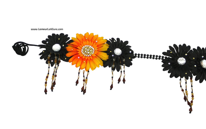 Dark Orange Halloween Fairy Dance Costume Rave Flower Crown Headdress Accessory