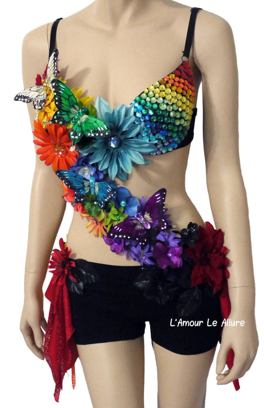 Dark Rainbow Fairy Monokini Costume Dance Rave Bra Halloween