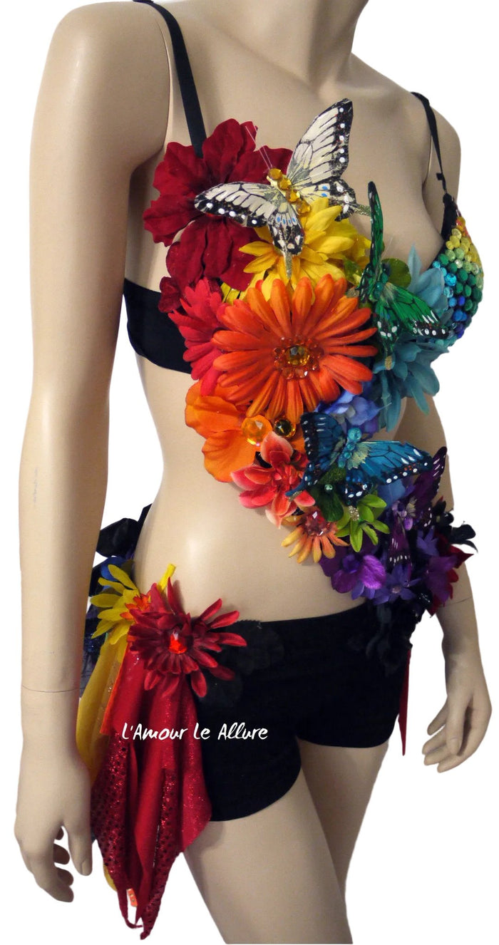 Dark Rainbow Fairy Monokini Costume Dance Rave Bra Halloween