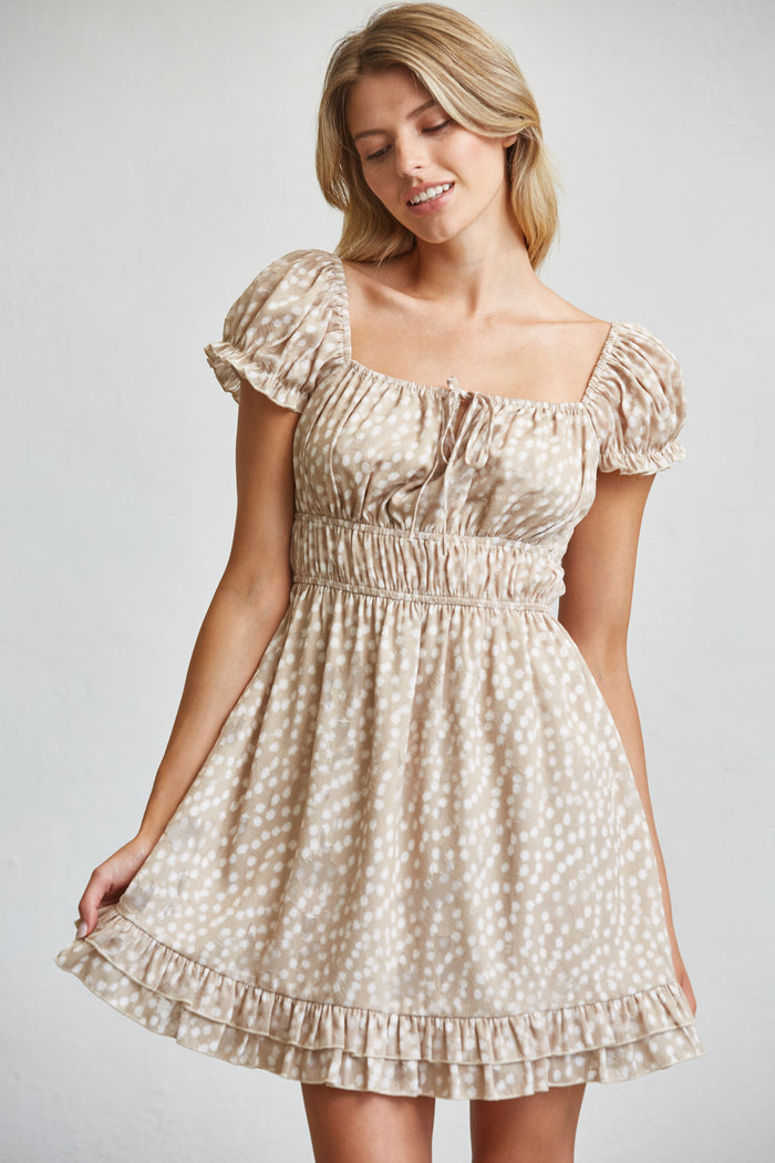 Deer Print Smocked Waist Mini Dress