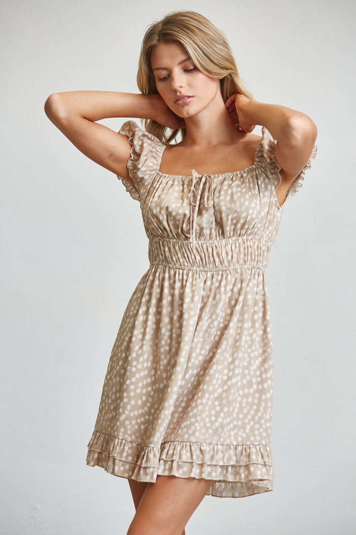 Deer Print Smocked Waist Mini Dress