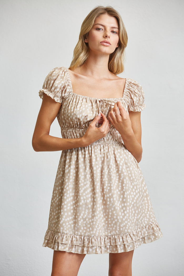 Deer Print Smocked Waist Mini Dress