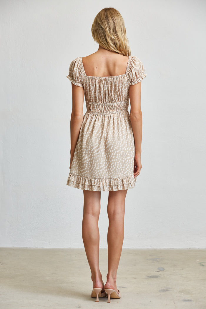 Deer Print Smocked Waist Mini Dress
