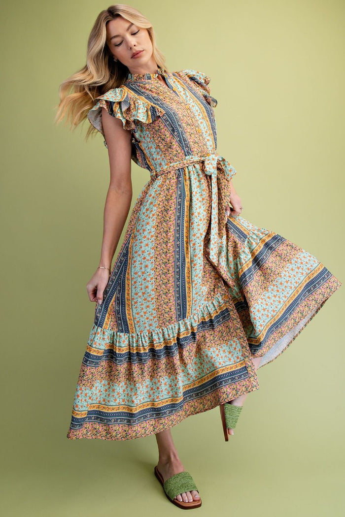 DRESS PRINTED CHALLIS MIDI DRESS