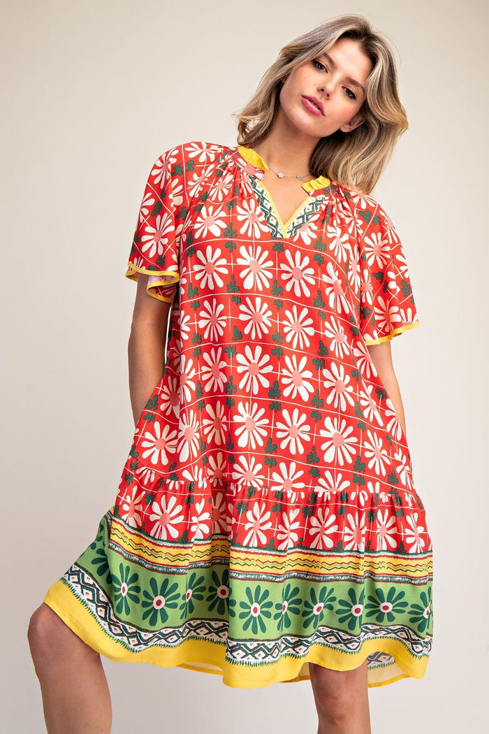 DRESS WING SLVS BORDER PRINTED (Extended Sizing)