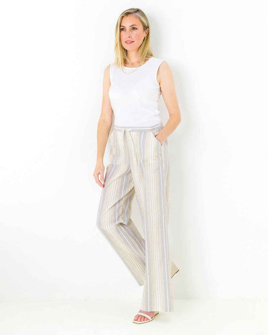 Eleanor Striped Cotton Mix Pull On Trousers - The Classic Boutique