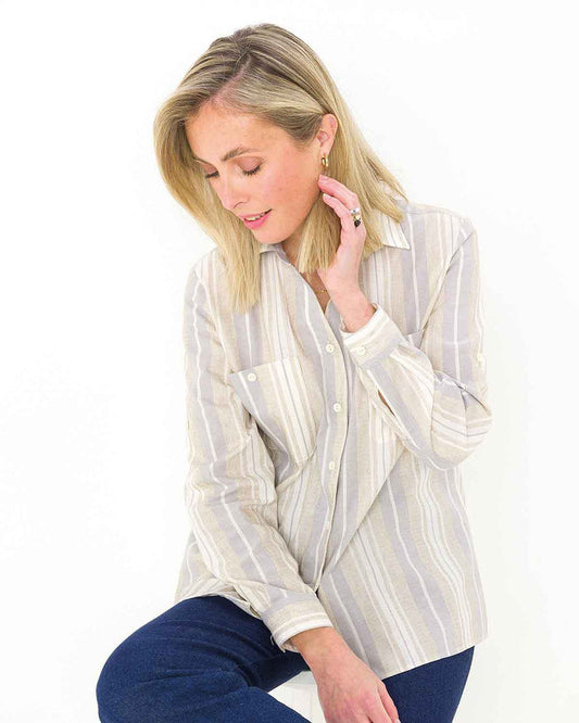 Eleanor Striped Cotton Mix Roll Sleeve Blouse - James Meade