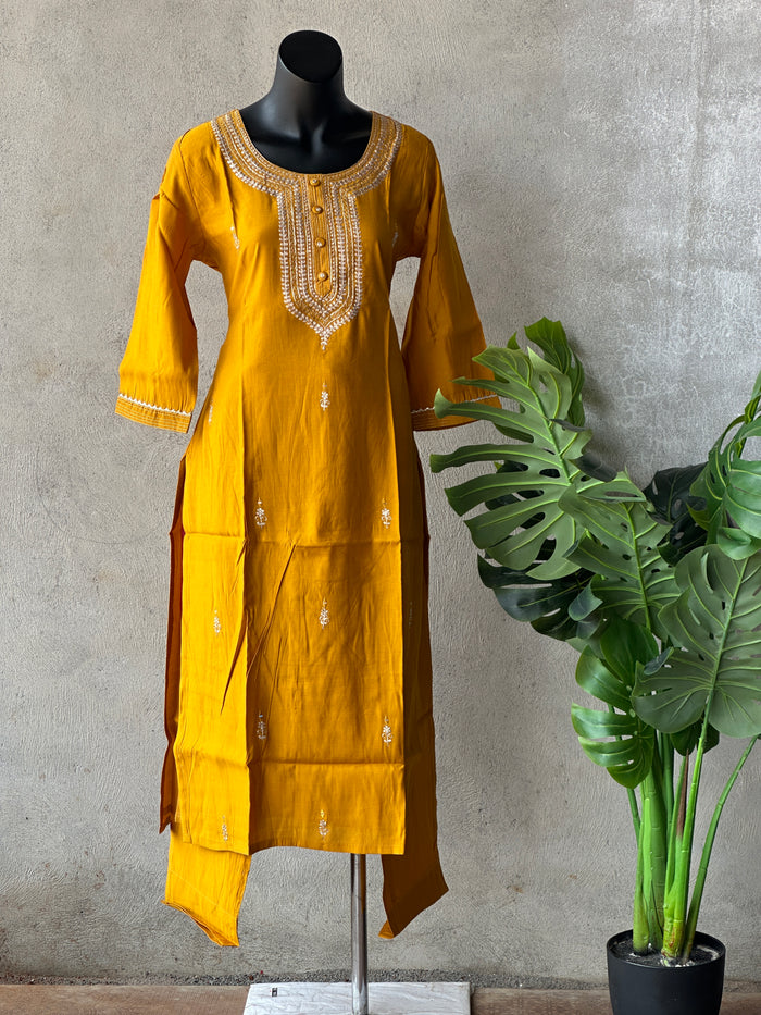 Emb Roman silk kurti pant set
