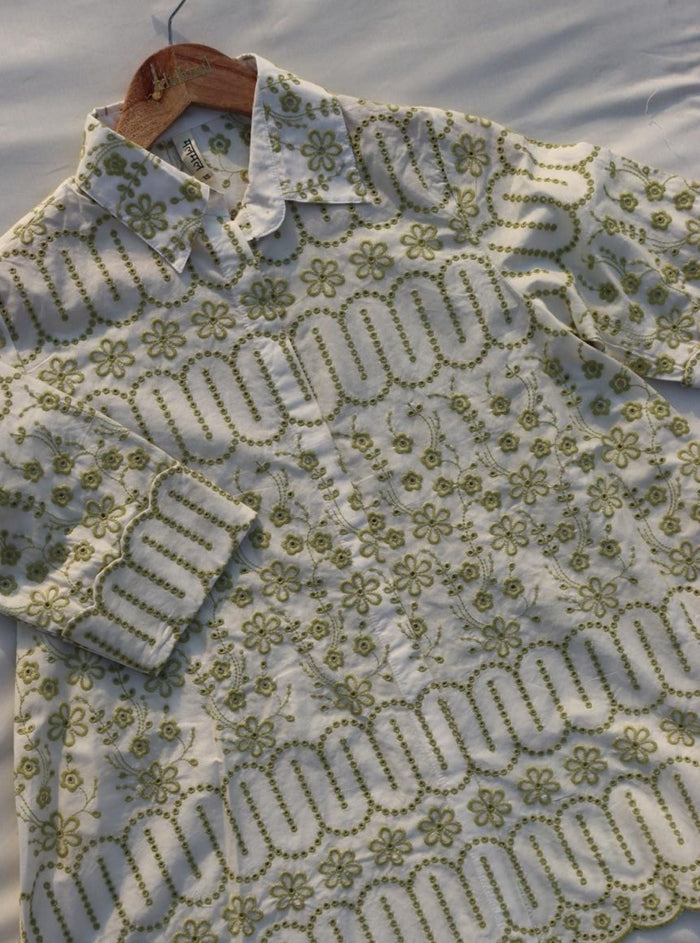 Erica Supima Cotton White Green Shirt