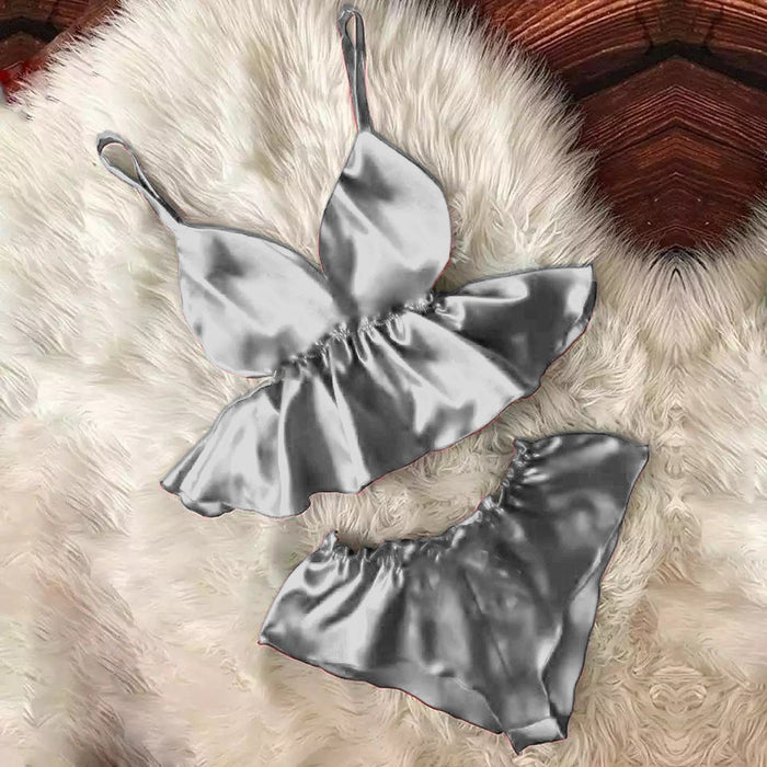 Eyelash Cami Bowknot Shorts Set # P46 - saimwear