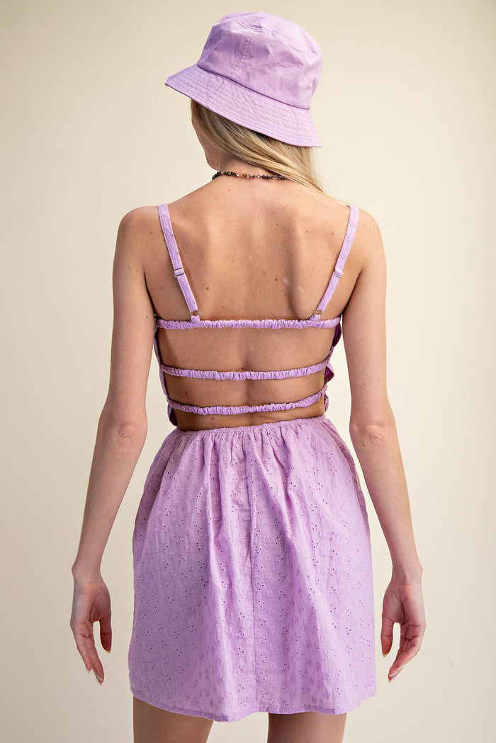 Eyelet Cutout BACK Mini Dress  Lavender