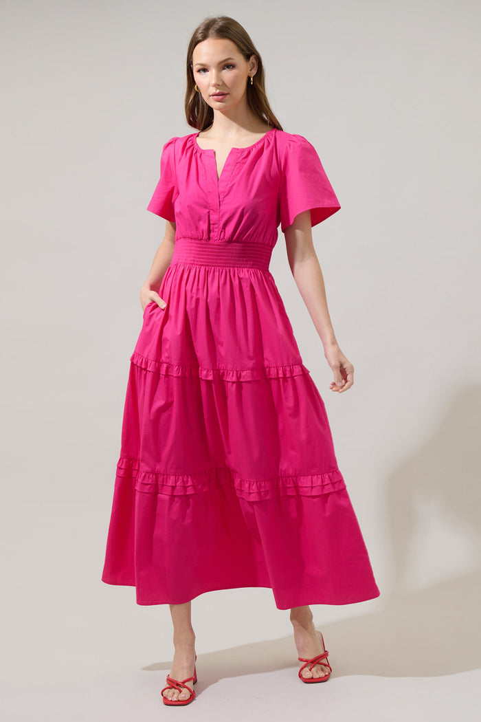Fabia Palmer Poplin Tiered Maxi Dress