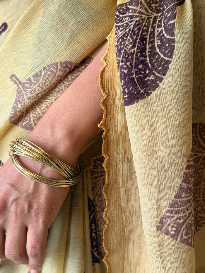 Fiza Leaf Chiffon Saree - Brown