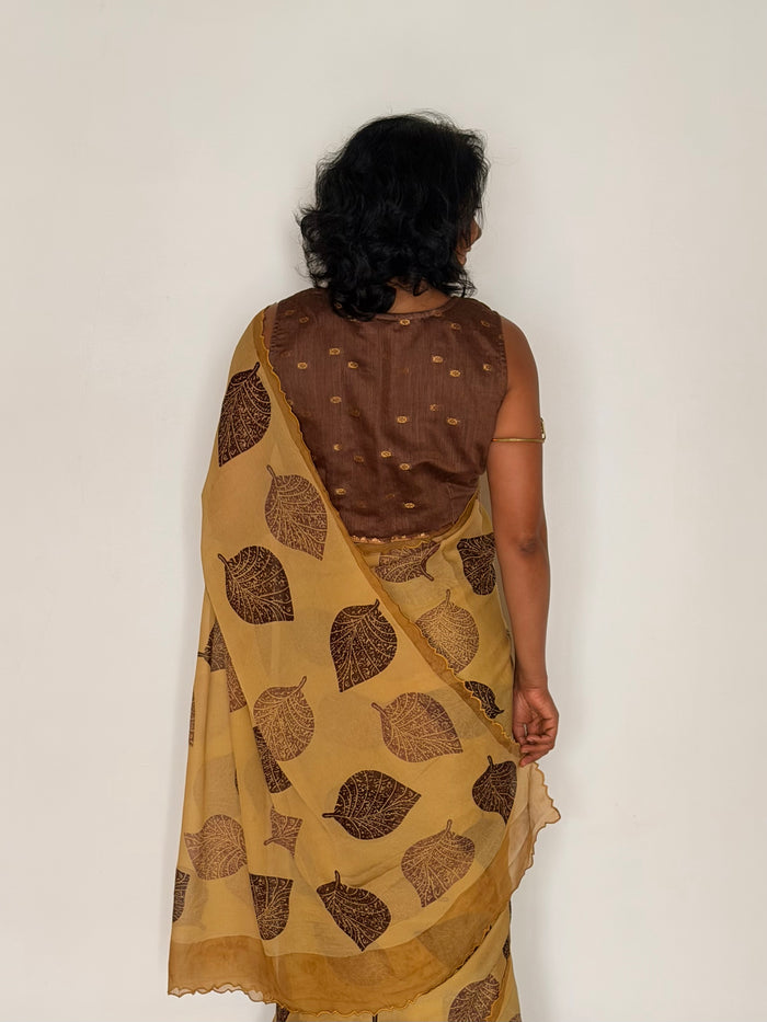 Fiza Leaf Chiffon Saree - Brown