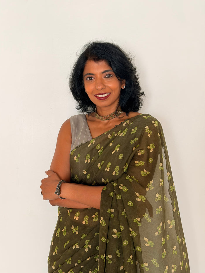 Fiza Petal Chiffon Saree - Olive