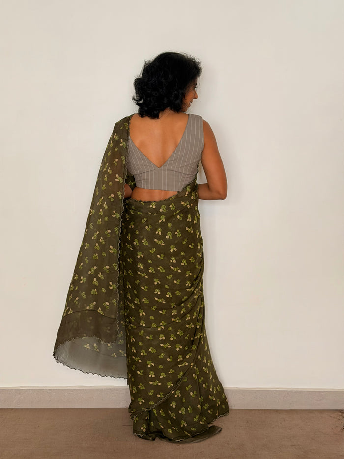 Fiza Petal Chiffon Saree - Olive