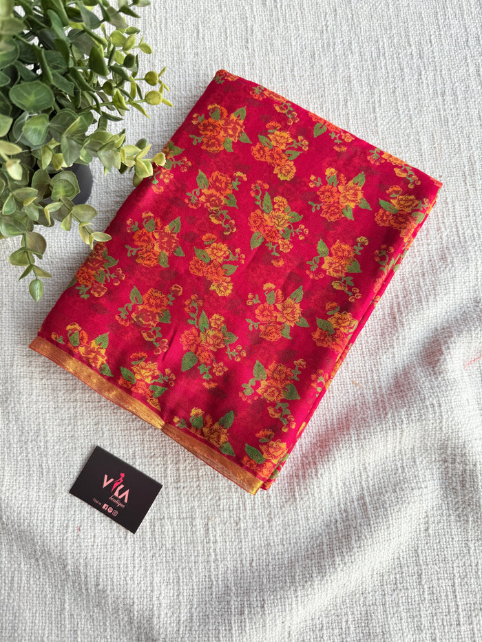 Floral Printed semi chiffon saree