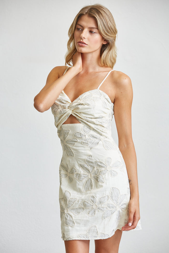 Floral Twist Front Cutout Mini Dress