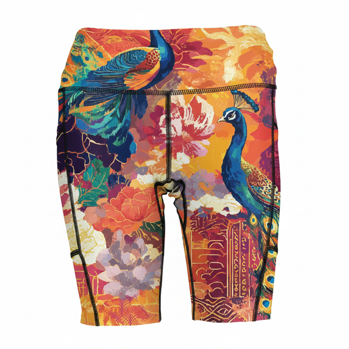 Shorts front with Plumari peacock print