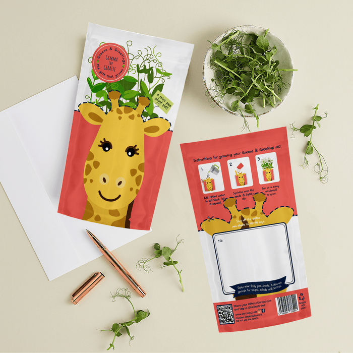 'Gemma' Giraffe Growable Microgreen Greetings Card