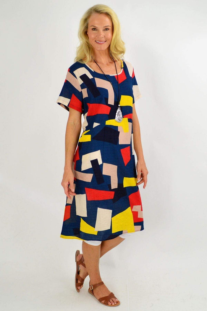 Wishstone geometrical shape tunic dress displaying a modern, patterned design with a relaxed fit and stylish silhouette.