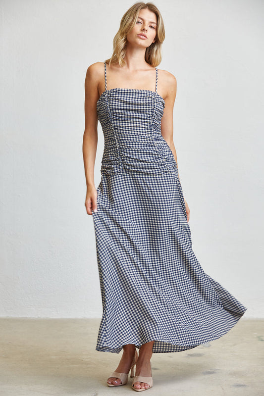 Gingham Ruched Bust Maxi Dress