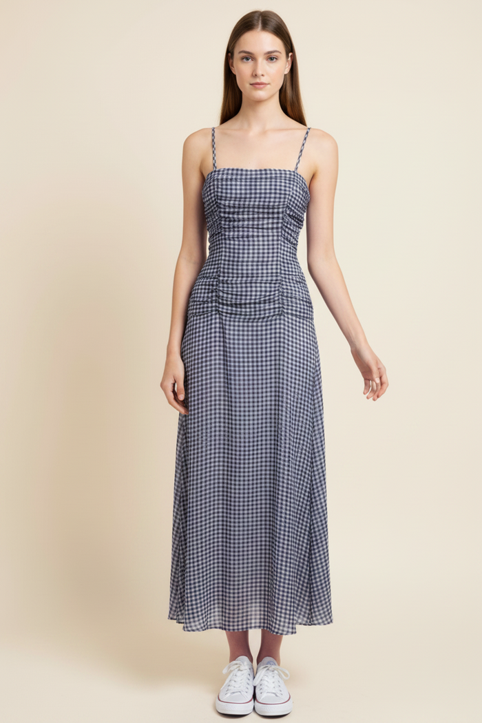Gingham Ruched Bust Maxi Dress