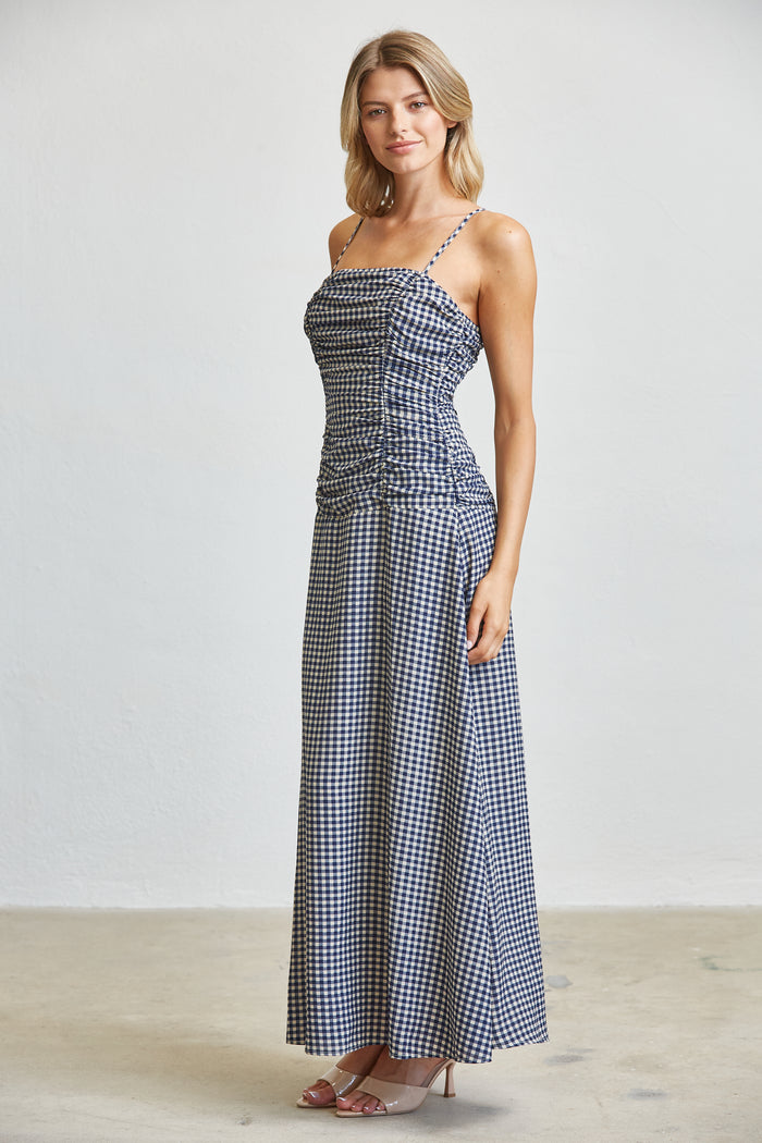 Gingham Ruched Bust Maxi Dress