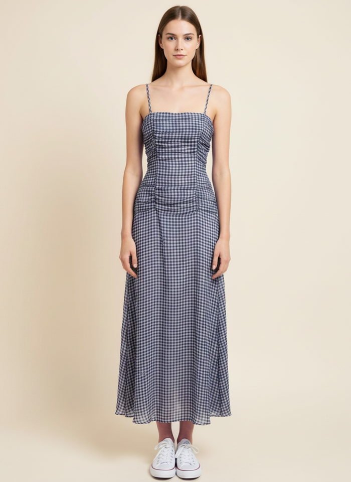 Gingham Ruched Bust Maxi Dress